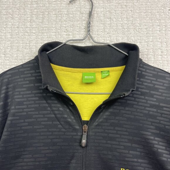 Hugo Boss Track Jacket Tech Full Zip Men L Geometric Black AOP w/ Yellow Logo - Picture 5 of 16